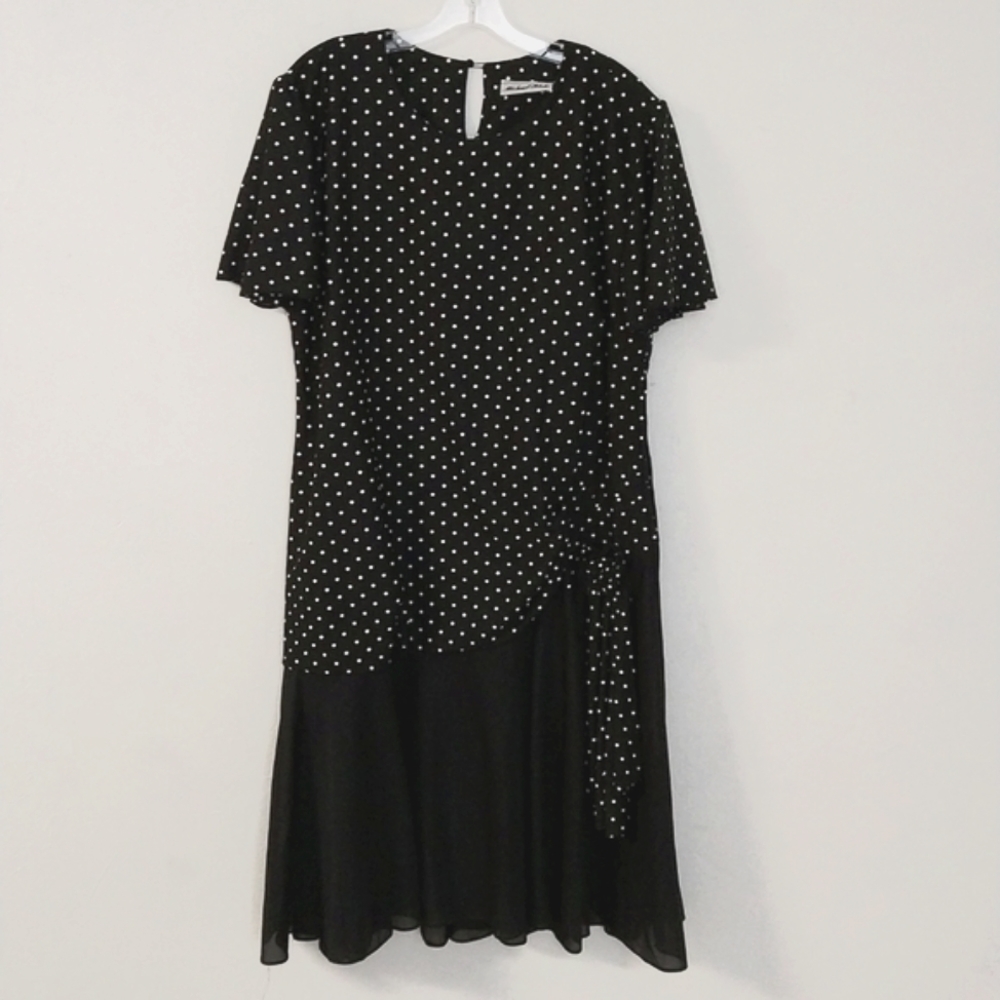 Vintage Michael Blake Black & White Polka Dotted Drop Waist Dress